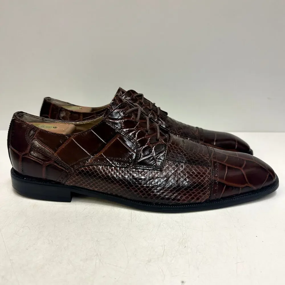 X EUC Stacy Adams Brown Snakeskin Cap Toe Derby Exotic Men's 10.5 D
